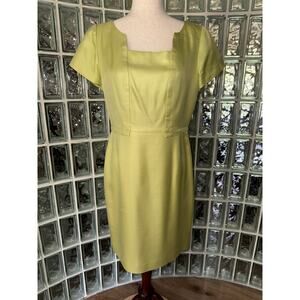 TALBOTS silk/wool blend green sheath dress - size 6 Petite - OB1